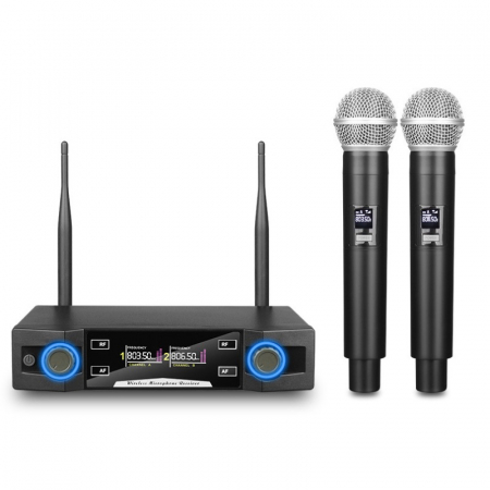 Set 2 Microfoane Wireless VENTART, UHF, Receiver cu Display, Omnidirectionale, Portabile, pentru Karaoke, Conferinte, Evenimente, Gri [1]