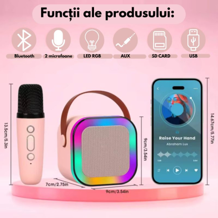 Set Karaoke VENTART pentru Copii, 2 Microfoane cu Boxă, LED-uri, Efecte Vocale [1]