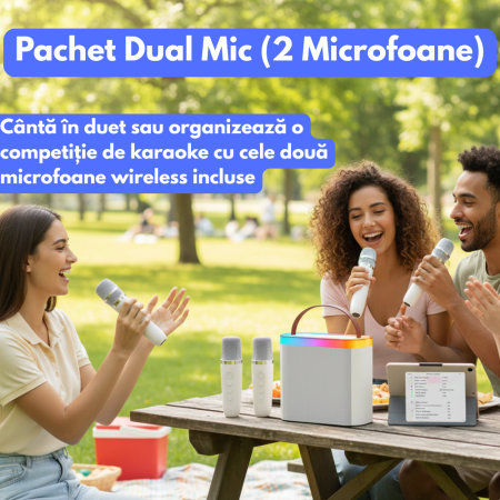 Set Karaoke VENTART pentru Copii, 2 Microfoane cu Boxă, LED-uri, Efecte Vocale, Bluetooth [2]