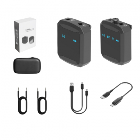 Lavaliere - Set Microfon Lavaliera VENTART, Wireless, Emitator si Receptor, compatibil cu iOS, Android, Camere de filmat, Bluetooth, pentru Interviuri, Vlogging, Live-uri, Negru