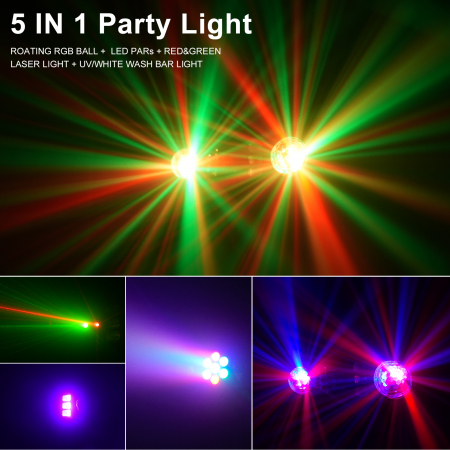 Sistem de Lumini Mobil VENTART pentru Scena, cu Laser, Stroboscop si 2 Globuri Disco, Control cu Telecomanda, 30W, LED, pentru DJ, Show-uri, Concerte, Petreceri, Negru [1]