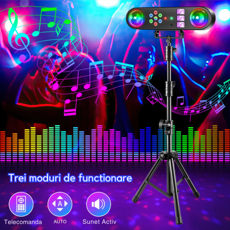 Sistem de Lumini Mobil VENTART pentru Scena, cu Laser, Stroboscop si 2 Globuri Disco, Control cu Telecomanda, 30W, LED, pentru DJ, Show-uri, Concerte, Petreceri, Negru [5]
