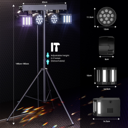 Sistem de Lumini PAR VENTART pentru Scena, 60W, 32 LED-uri RGBW,DMX, Control vocal, Telecomanda, Beam și Wash,  DJ, Concerte, Evenimente, Negru [2]