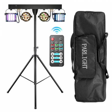 Sistem de Lumini PAR VENTART pentru Scena, 60W, 32 LED-uri RGBW,DMX, Control vocal, Telecomanda, Beam și Wash,  DJ, Concerte, Evenimente, Negru [1]