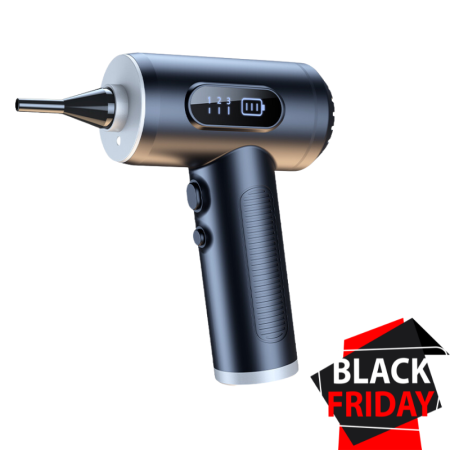 HOME - Suflanta aer VENTART, pentru Indepartare praf si Aspirare PC, Par de animale, Tastatura, Gratar, Canapea, 50000 RPM, 7 tipuri de Duze, Lanterna LED, Afisaj LED, fara Fir, Negru