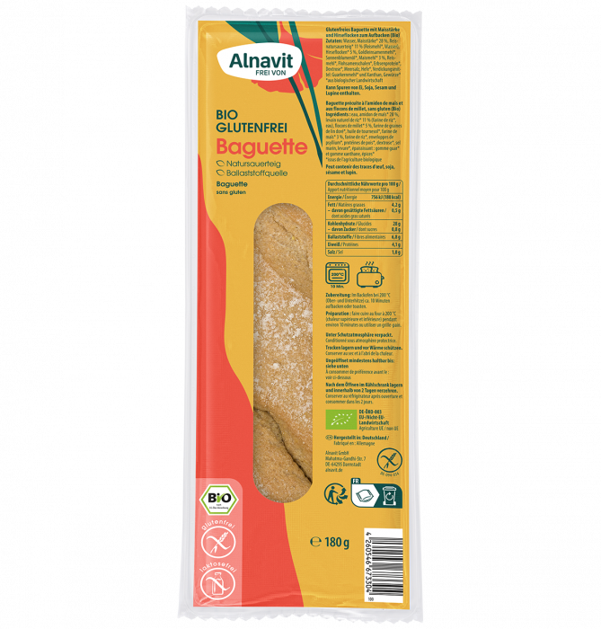 Bagheta fara gluten, precoapta, bio, 180g Alnavit                                                    [1]