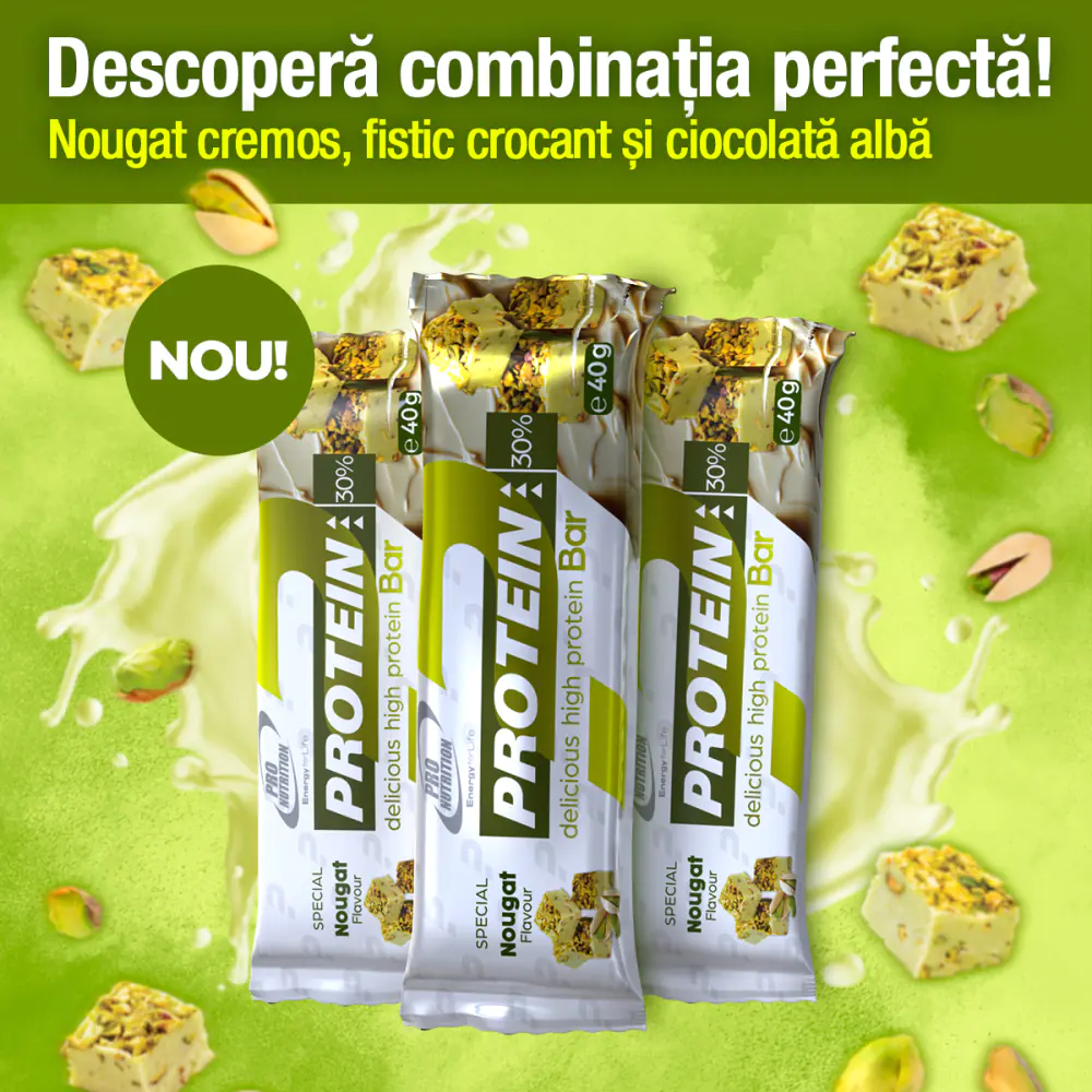 12 batoane proteice cu gust intens de nougat și fistic, acoperite cu ciocolată albă belgiană fină [2]