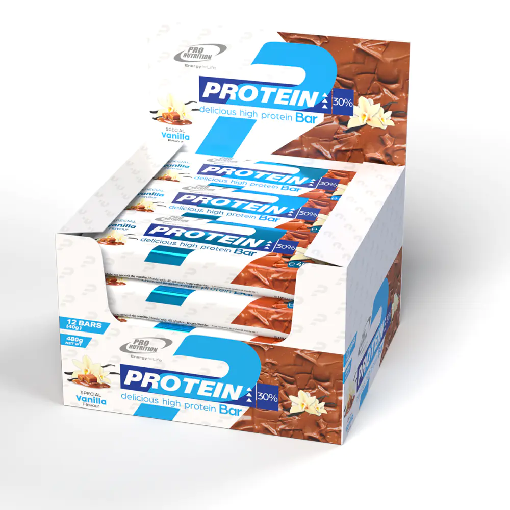 Baton proteic cu gust intens de vanilie cu strat de caramel, acoperite cu ciocolată neagră belgiană fină [2]