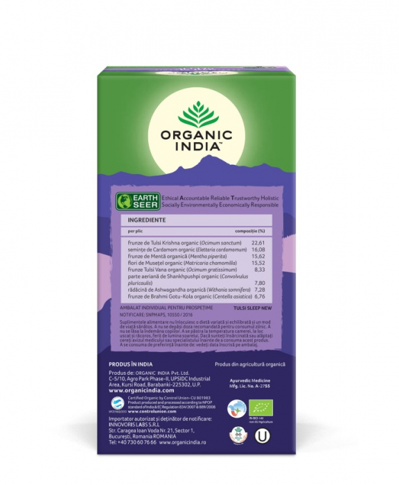 Ceai Tulsi Sleep cu Plante Relaxante, Reconfortante | Somn Calm, Odihnitor, plicuri [2]