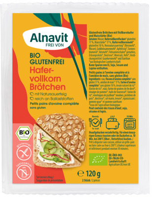 Chifle cu ovaz integral fara gluten, bio, 120g, 2 bucati. Alnavit                                    [1]