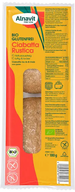 Ciabatta rustica fara gluten, precoapta, bio, 180g, 2 buc. Alnavit                                   [1]