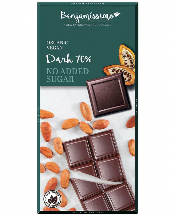 Ciocolata neagra 70%, fara zahar adaugat, bio, 70g, Benjamissimo                                     [1]