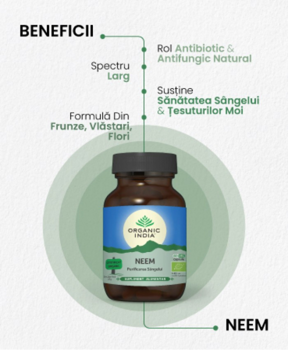 Neem, Antibiotic si Antifungic Natural, 60 cps [2]