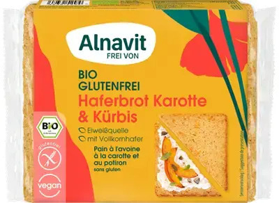 Paine cu ovaz, morcov si dovleac fara gluten, bio, 250g Alnavit                                      [1]