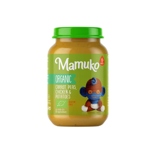 Piure de morcovi, mazare, cartofi cu pui, bio, 190g, Mamuko                                          [1]