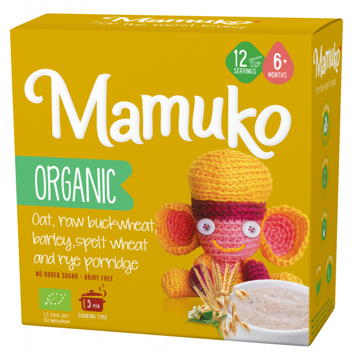 Porridge din 5 cereale ovaz, hrisca, orz, spelta si secara bio, 6+ luni, 200g Mamuko                 [1]