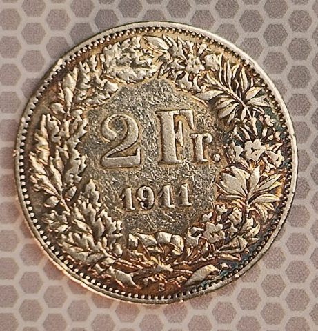 MONEDE STRAINE - 2 FRANCS 1911 ELVETIA VF