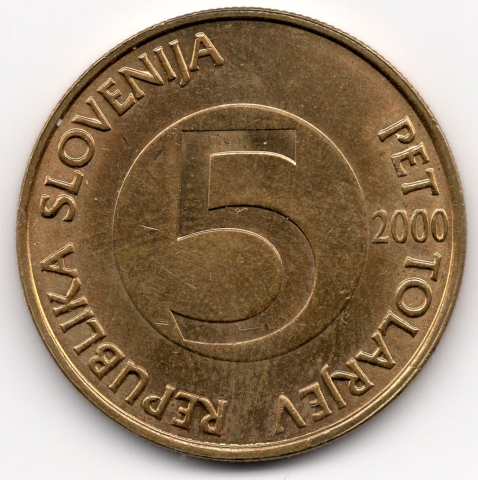 MONEDE STRAINE - 5 TOLAR SLOVENIA 2000 F