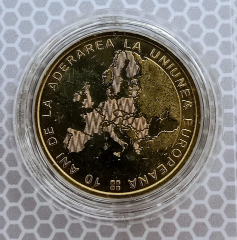 MONEDE ROMANIA - 50 BANI 2017 10 ANI DE LA ADERAREA LA UE UNC IN CAPSULA