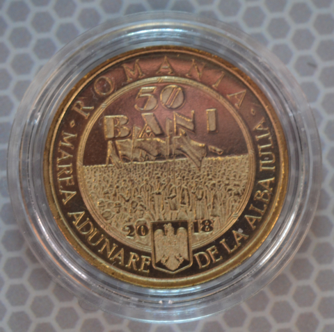 MONEDE ROMANIA - 50 BANI 2018 100 DE ANI DE LA MAREA UNIRE UNC IN CAPSULA
