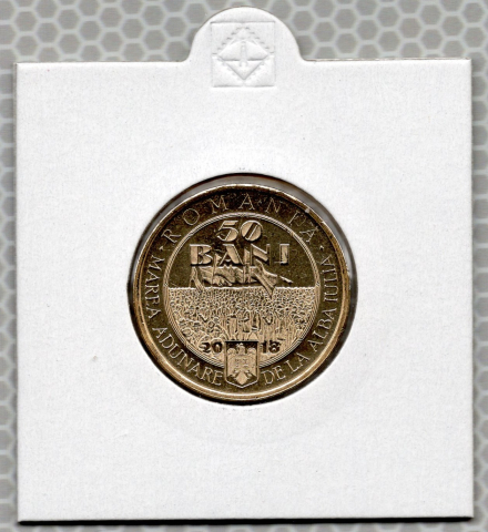 MONEDE ROMANIA - 50 BANI 2018 100 DE ANI DE LA MAREA UNIRE UNC IN CARTONAS