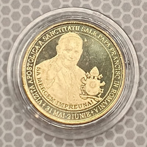 MONEDE ROMANIA - 50 BANI 2019 VIZITA PAPEI - UNC, IN CAPSULA