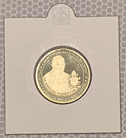 MONEDE ROMANIA - 50 BANI 2019 VIZITA PAPEI - UNC, IN CARTONAS