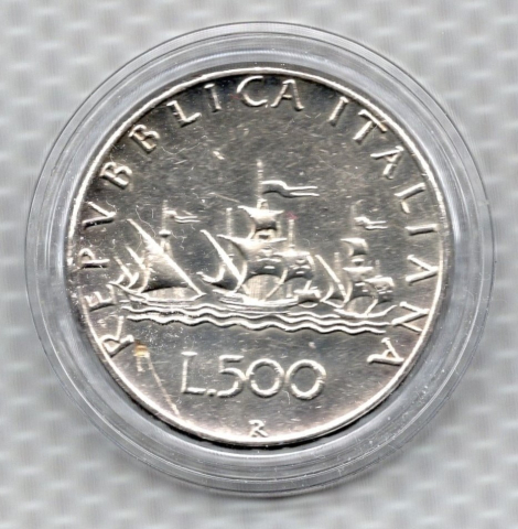 MONEDE SI BULIOANE DE ARGINT - 500 LIRE ITALIA CARAVELLA