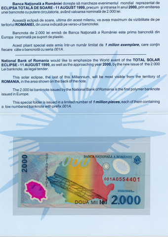 BANCNOTE ROMANIA - BANCNOTA 2000 LEI ELIPSA IN FOLDER