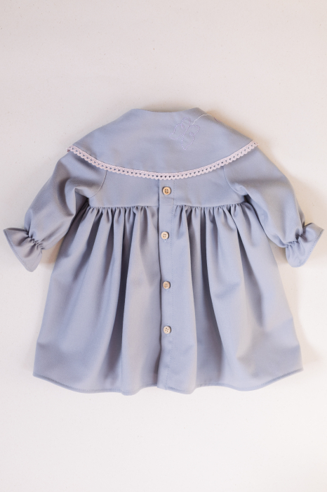 Rochie gri din lana guler detasabil broderie fluturi [2]