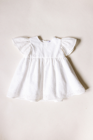 Fetite - Rochie bumbac brodat alba