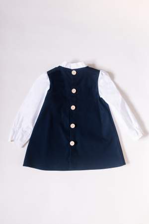 Rochie Back to School din Poplin de Bumbac Bleumarin cu Fundă și Mâneci Albe [2]