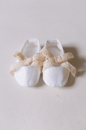 Accesorii - Pantofiori Delicați și Moi din Bumbac Ivoire pentru Bebeluși
