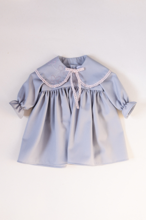 Fetite - Rochie gri din lana guler detasabil broderie fluturi