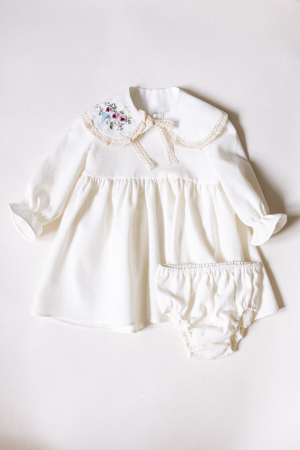 Produse - Set din in ivory pentru botez cu broderie handemade