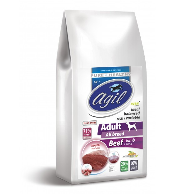 AGIL ADULT ALL BREED DOG 2kg - Hrana Super Premium pentru caini adulti de toate rasele cu (min. 71%) carne de Vita, Miel & Ton [1]