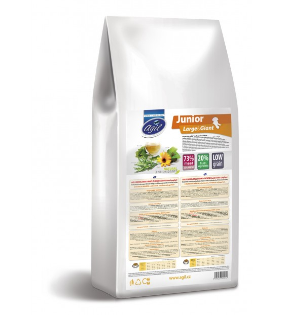 AGIL JUNIOR LARGE & GIANT Dog 10kg - Hrana Super Premium pentru pentru cățeluși de rase mari & giant , până la vârsta de 18 luni cu (min.73%) carne de Pui, Miel , ton , 20% fructe , legume si iaurt [2]