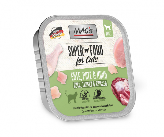 Hrana completa , umeda , Ultra Premium , pentru pisici ,cu 99% carne de rață, curcan și pui 100g . Macs cat Duck , Turkey & Chicken 100g [1]