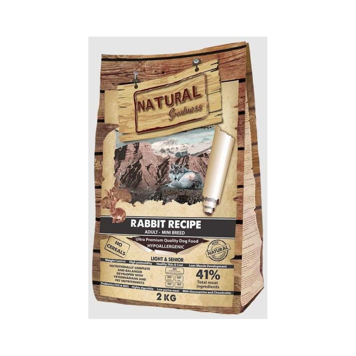 Hrana ultrapremium, monoproteică cu carne de iepure, hipoalergenică, fără cereale, pentru câini adulți, sterilizați, seniori,supraponderali din rasele mini Natural Greatness  Mini Rabbit 2kg [2]