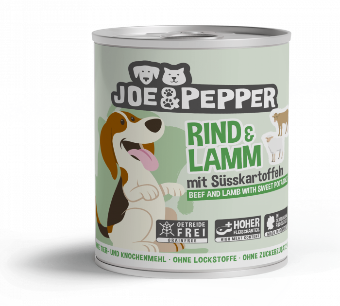 Hrana umeda Super Premium pentru caini cu carne de vită, miel (95%) si cartofi dulci - Joe & Pepper 800g [1]