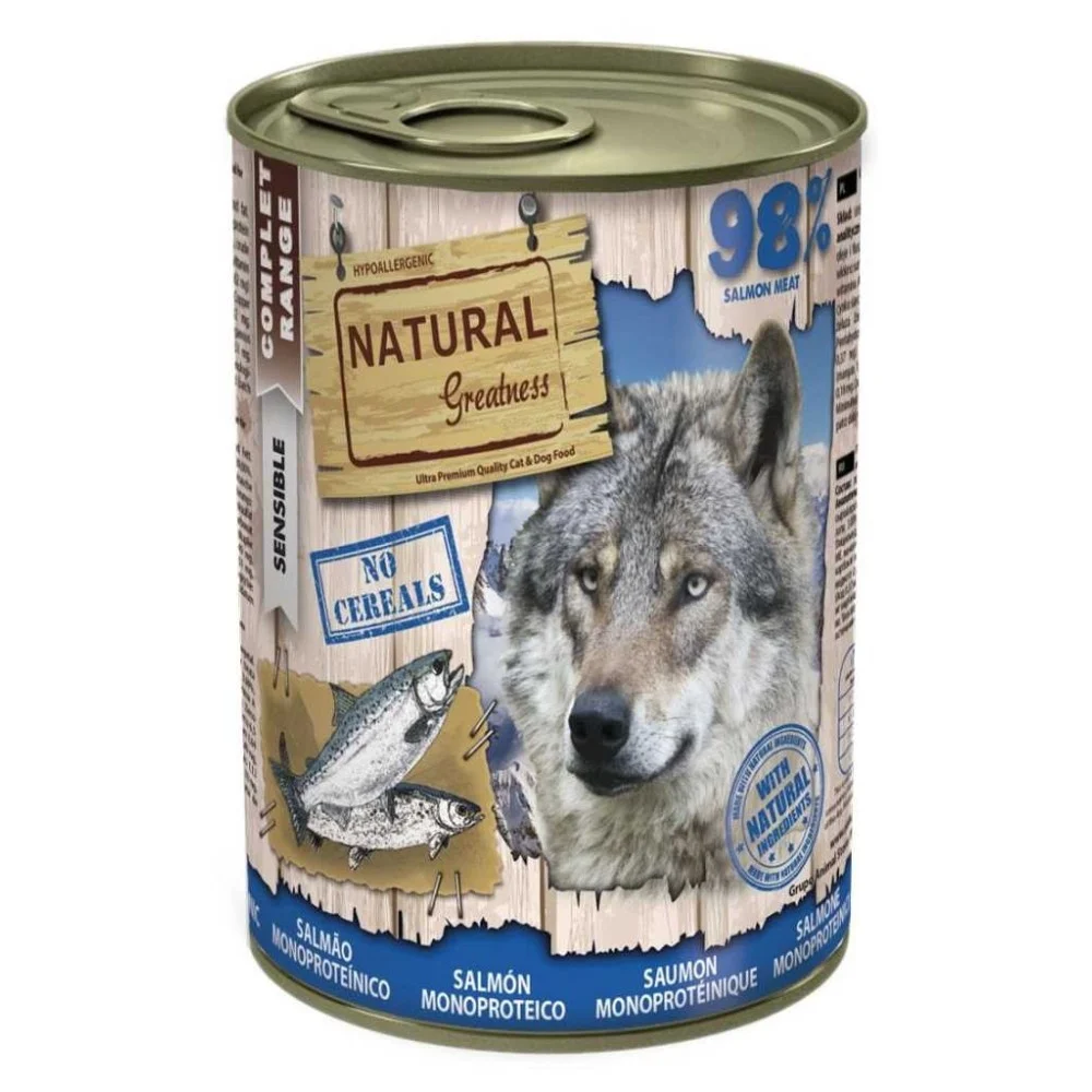 Hrana umeda Ultrapremium , Hipoalergenica , Monoproteica ,pentru caini , fara cereale ,cu carne de somon ca sursa unica de proteina .Natural Greatness Dog Monoproteic Somon Recipe 400g [2]