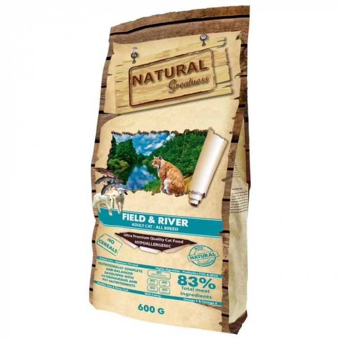Hrana uscata Ultra Premium  pentru pisici adulte cu probleme de piele si/sau blana  , fara cereale cu carne de somon & miel Natural Greatness Cat Field & River 600g [2]