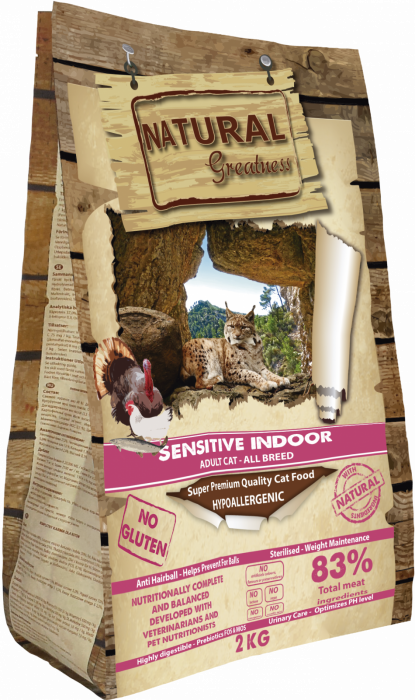 Hrana uscata Ultra Premium si Hipoalegenica pentru pisici sensibile de interior , adulte , sterilizate sau senioare , cu carne de pui, curcan si somon (83 %) Nat Great Cat Sensitive Indoor 2 kg [2]