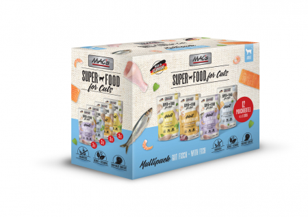 Hrana Umeda - Hrana completa , umeda , Ultra Premium pentru pisici , cu peste .  4 varietati de plicuri cu 3 plicuri per tip .  MAC's Cat Pouch Multipack with fish 12x100g