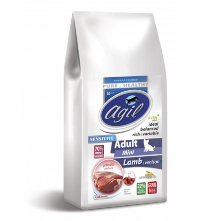 Hrana Uscata - AGIL ADULT MINI SENSITIVE DOG 2kg - Hrana Super Premium pentru caini adulti de TALIE MICA SAU TOY, toate rasele cu sensibilitate digestiva cu (min.70%) carne de Miel & Caprioara