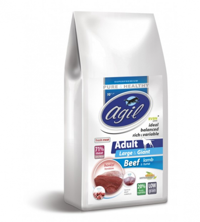 Hrana Uscata - AGIL ADULT LARGE BREED DOG 10kg -  Hrana Super Premium pentru caini adulti de TALIE MARE , toate rasele cu (min.71%) carne de Vita, Miel & Ton