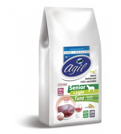 Hrana Uscata - AGIL SENIOR & LIGHT DOG 10kg -  Hrana Super Premium pentru caini in varsta si caini cu tendinta de ingrasare cu (min. 70%) carne de Ton ,Miel & Pui
