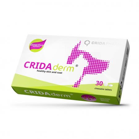 Nutraceutice - CRIDAderm® – Supliment îngrijire piele și blană câini/pisici. Indicat în afecțiuni dermatologice/ dermatoze, alopecie, prurit sau în orice manifestare dermatologică alergică.