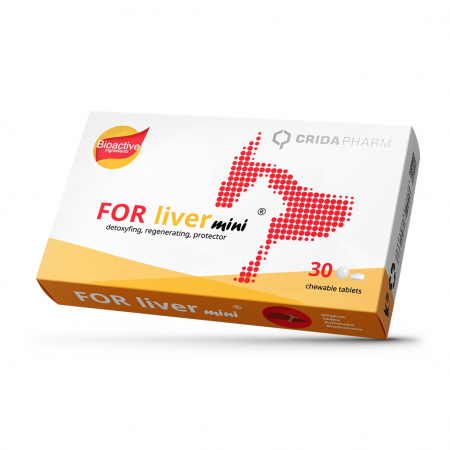 Nutraceutice - FOR liver mini® – Supliment hepatic câini mini/pisici. Actiune hepatoprotect prin reducerea stresului oxidativ, accelerarea refacerii funcțiilor celulare și îmbunătățirea nivelului enzimelor hepatice