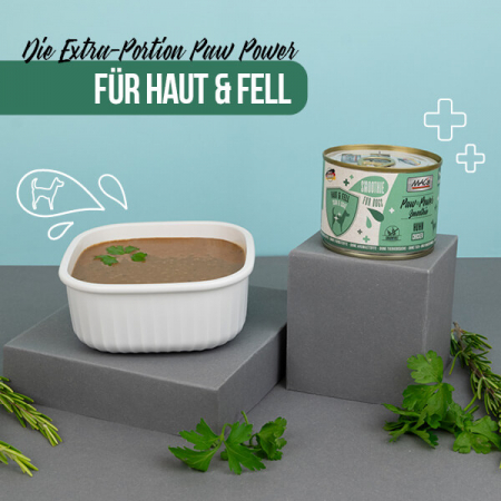 Gustare practică între mese cu funcții utile pentru diverse nevoi. MAC's Dog Paw Power Smoothie Chicken 200g [1]